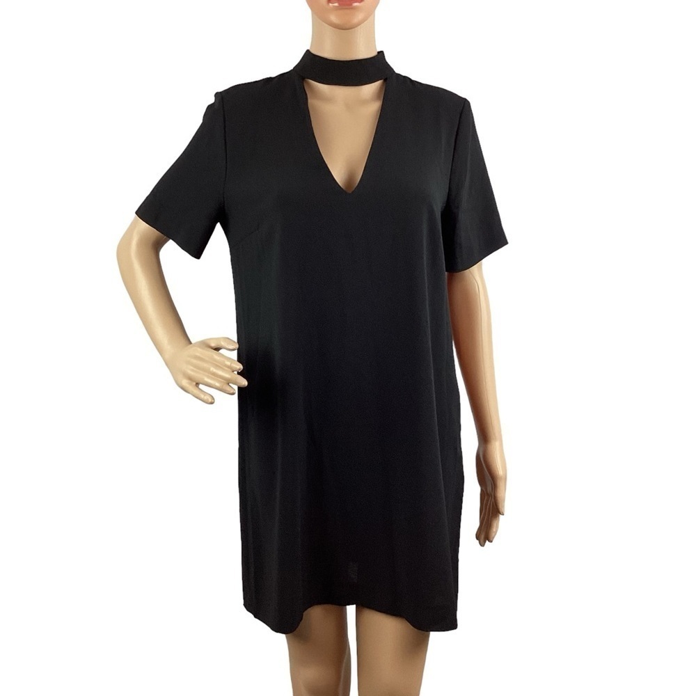 Zara Mini Dress Size S Black Choker V-neck Short Sleeve